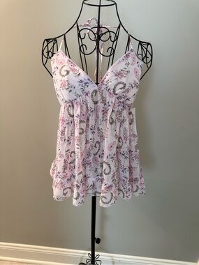 Pink Paisley Tie-Back Babydoll Top, S, NWT